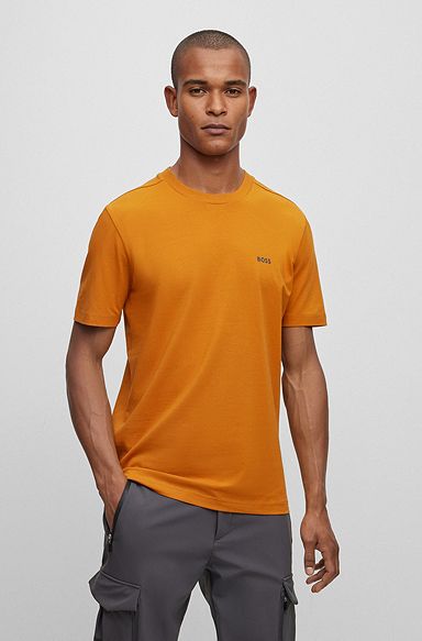 Stretch-cotton T-shirt with contrast logo, Dark Yellow