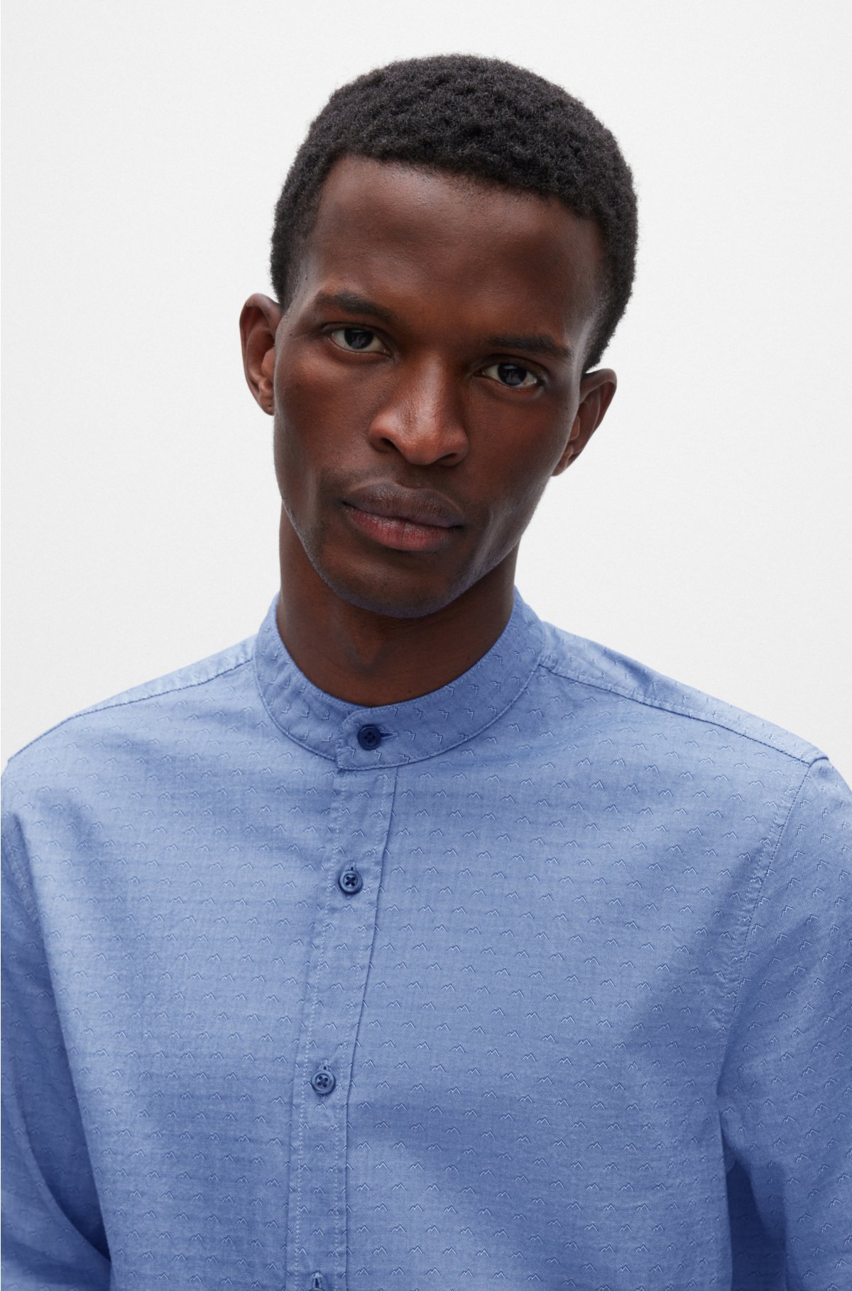 BOSS - Regular-fit shirt in patterned stretch-cotton chambray