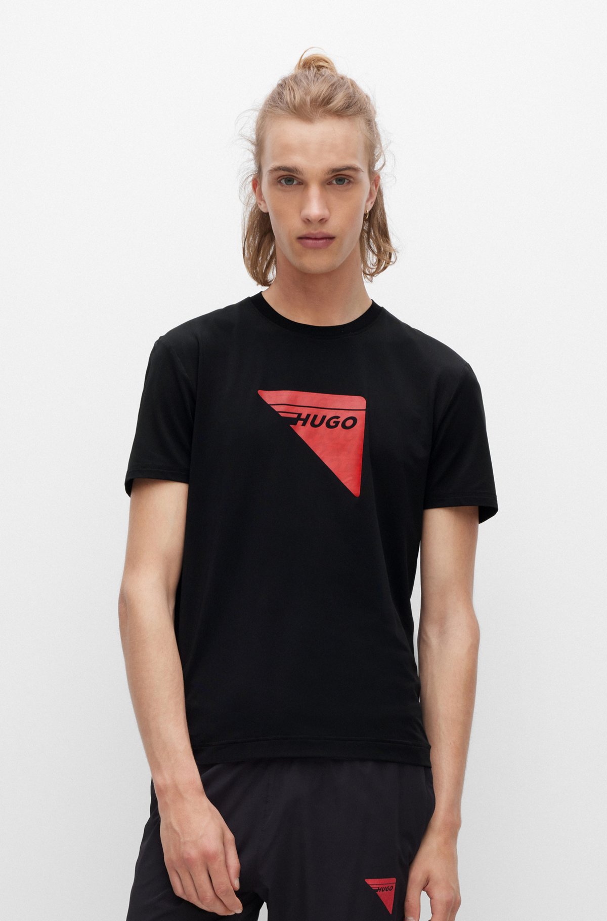 HUGO - Capsule-logo T-shirt in stretch-mesh fabric