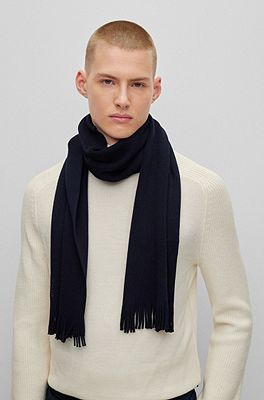 BOSS - Fringed scarf with logo and monograms