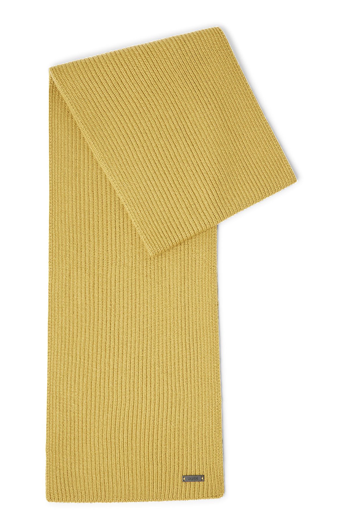 Écharpe côtelée en laine vierge avec logo en similicuir, Chaux