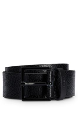 HUGO ITALIAN-LEATHER BELT WITH ALL-OVER LOGO PATTERN