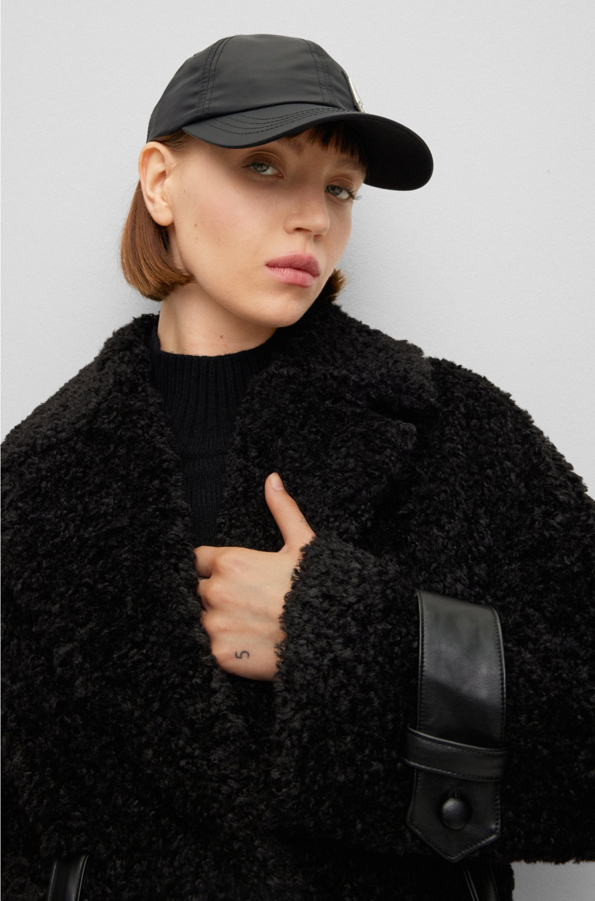 coat with HUGO - Relaxed-fit teddy faux-leather trims