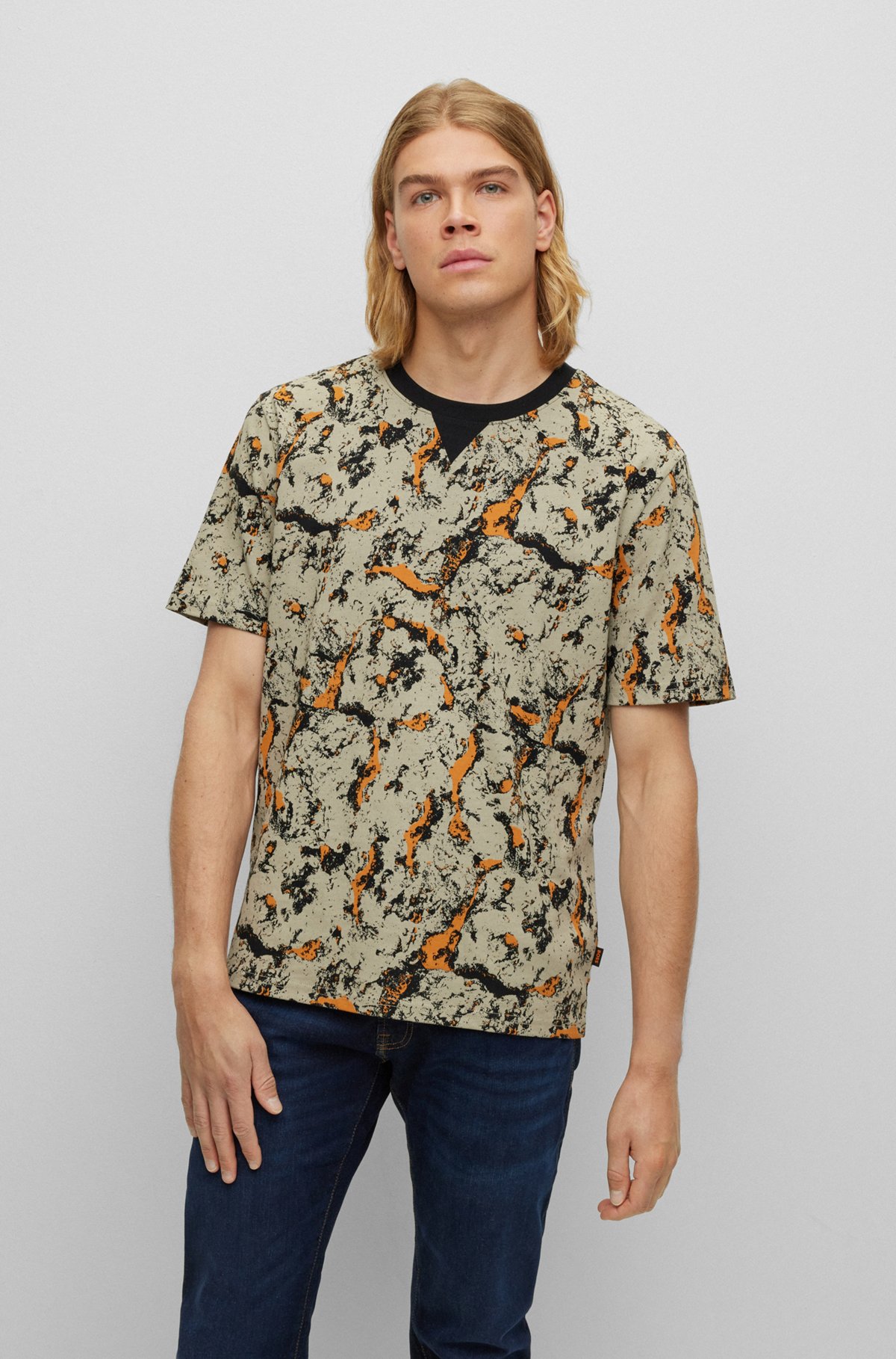 BOSS - Cotton-jersey relaxed-fit T-shirt with seasonal print