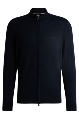 BOSS - Zip-up cardigan in virgin wool with embroidered logo