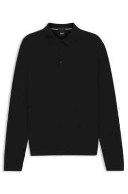 Polo de punto regular fit en lana virgen, Negro