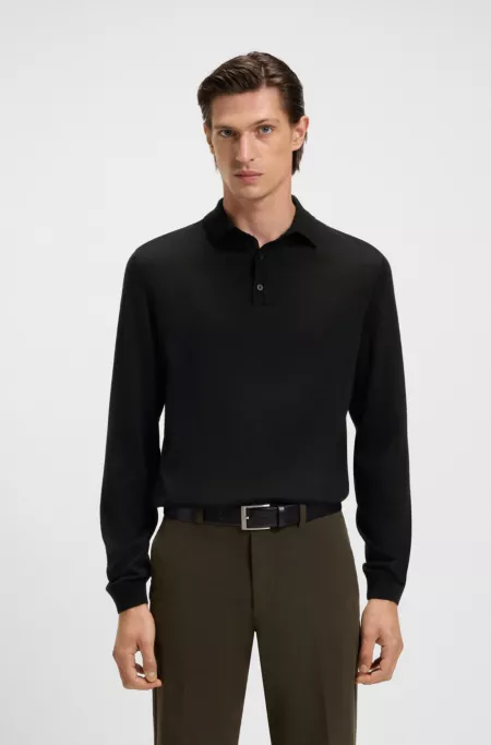Knitted polo sweater in virgin wool