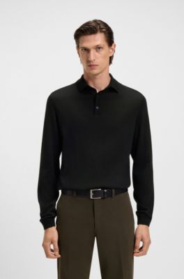 Polo de punto regular fit en lana virgen, Negro