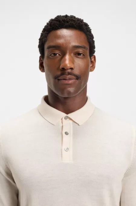 Knitted polo sweater in virgin wool
