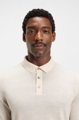 Knitted polo sweater in virgin wool, White