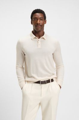 Knitted polo sweater in virgin wool, White
