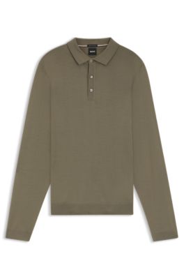 Polo de punto regular fit en lana virgen, Marr&oacute;n claro