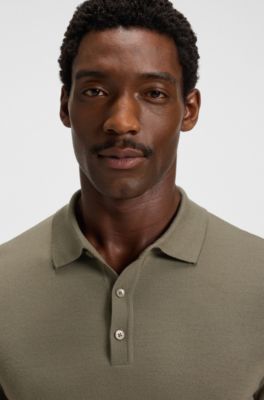 Knitted polo sweater in virgin wool, Light Brown