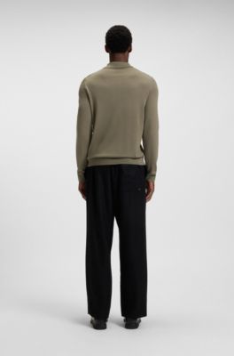 Knitted polo sweater in virgin wool, Light Brown