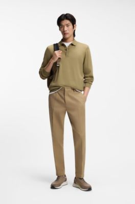 Knitted polo sweater in virgin wool, Khaki