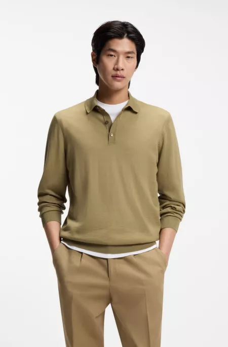 Knitted polo sweater in virgin wool