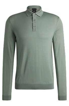 Long-sleeved polo-collar sweater in virgin wool
