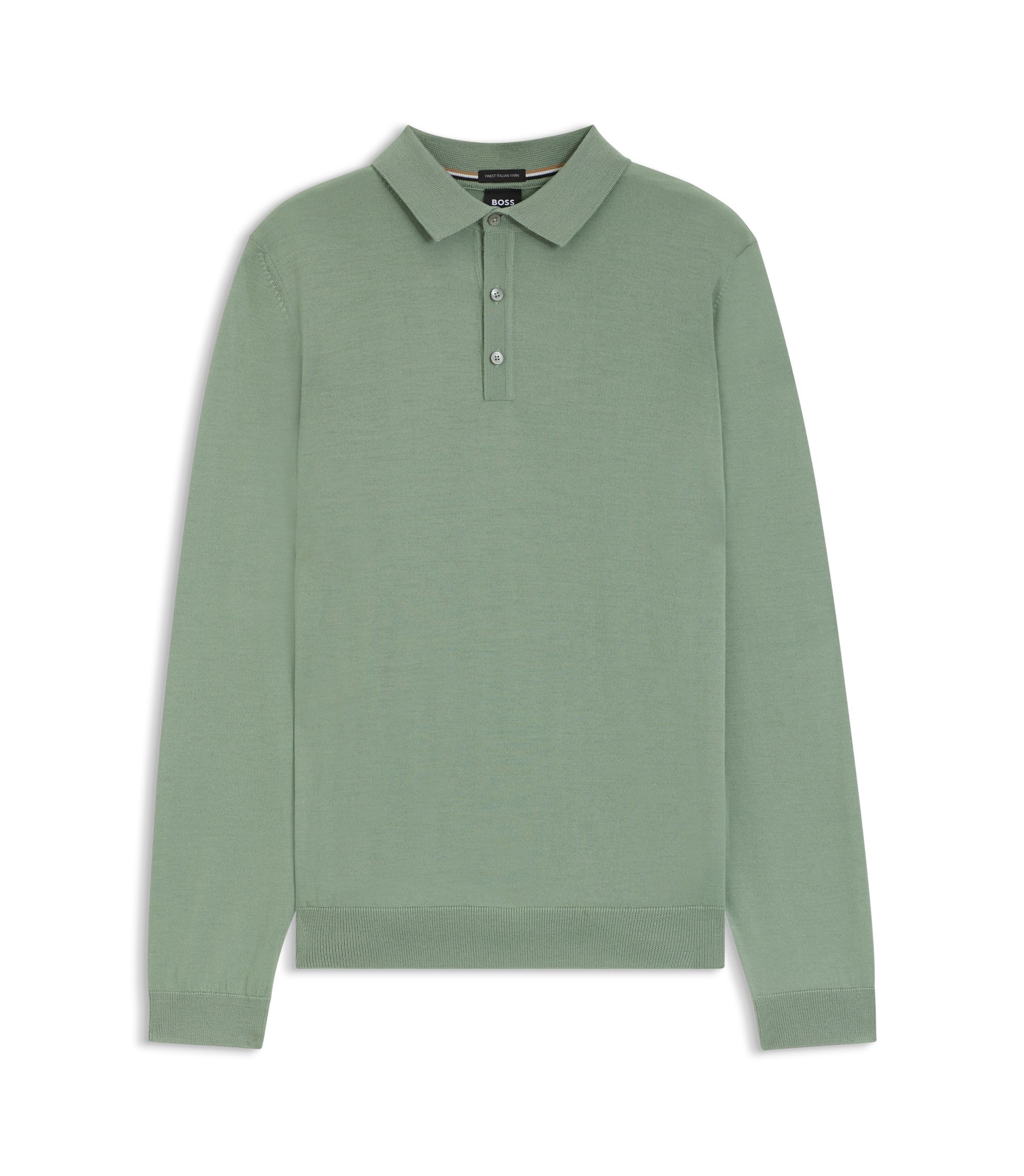 BOSS - Knitted polo sweater in virgin wool - Light Green
