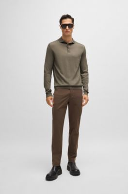 Knitted polo sweater in virgin wool, Light Green