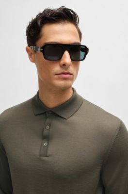 Knitted polo sweater in virgin wool, Light Green