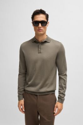 Knitted polo sweater in virgin wool, Light Green