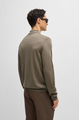 Knitted polo sweater in virgin wool, Light Green