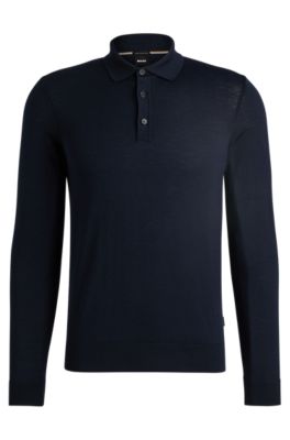 BOSS - Slim-fit sweater in wool with polo collar