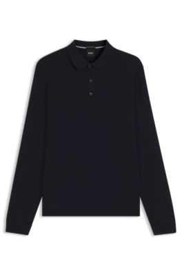 Polo de punto regular fit en lana virgen, Azul oscuro