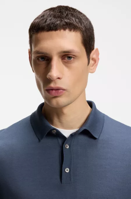 Knitted polo sweater in virgin wool