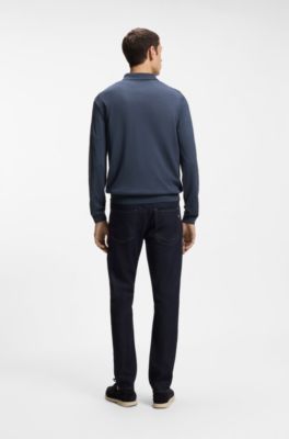 Pull Regular Fit en laine vierge avec col polo, bleu clair
