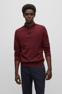 BOSS - Slim-fit sweater in wool with polo collar