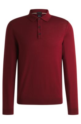 Knitted polo sweater in virgin wool, Red