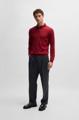 Knitted polo sweater in virgin wool, Red