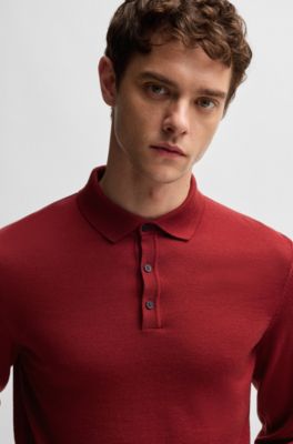Knitted polo sweater in virgin wool, Red
