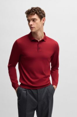 Knitted polo sweater in virgin wool, Red