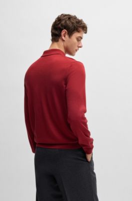 Knitted polo sweater in virgin wool, Red