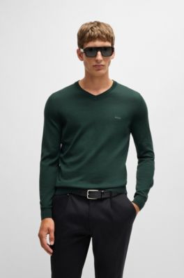 Jersey de lana virgen con cuello en pico y logo bordado, Cal