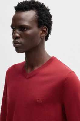 Embroidered-logo sweater in virgin wool, Red