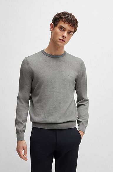 Logo-embroidered sweater in wool, Silver