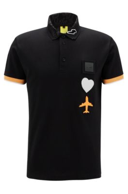 BOSS - Cotton-piqué badges shirt terry with polo