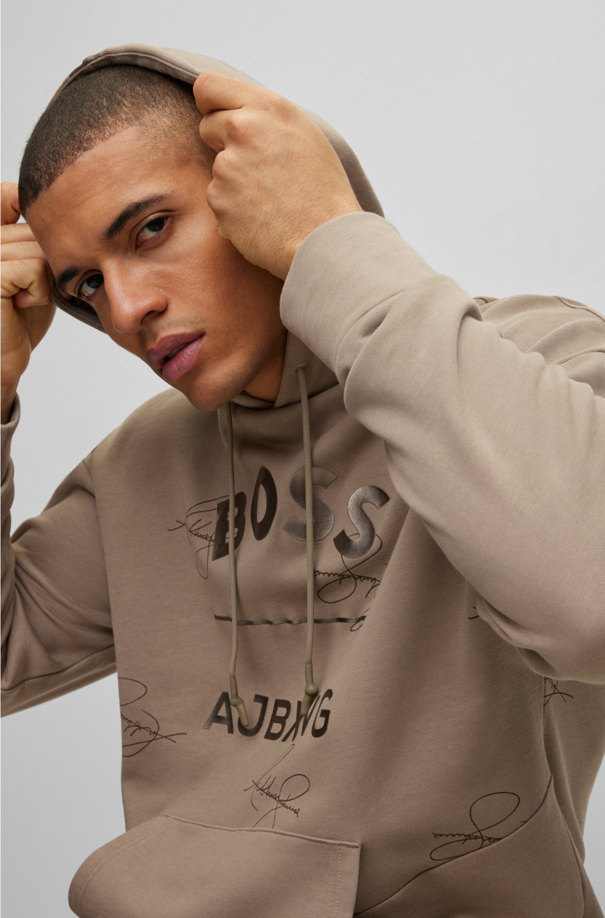 BOSS - BOSS x AJBXNG cotton relaxed-fit hoodie with collaborative branding | Fingerringe