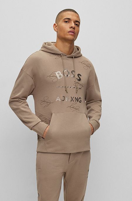 BOSS x AJBXNG cotton relaxed-fit hoodie with collaborative branding, Light Green