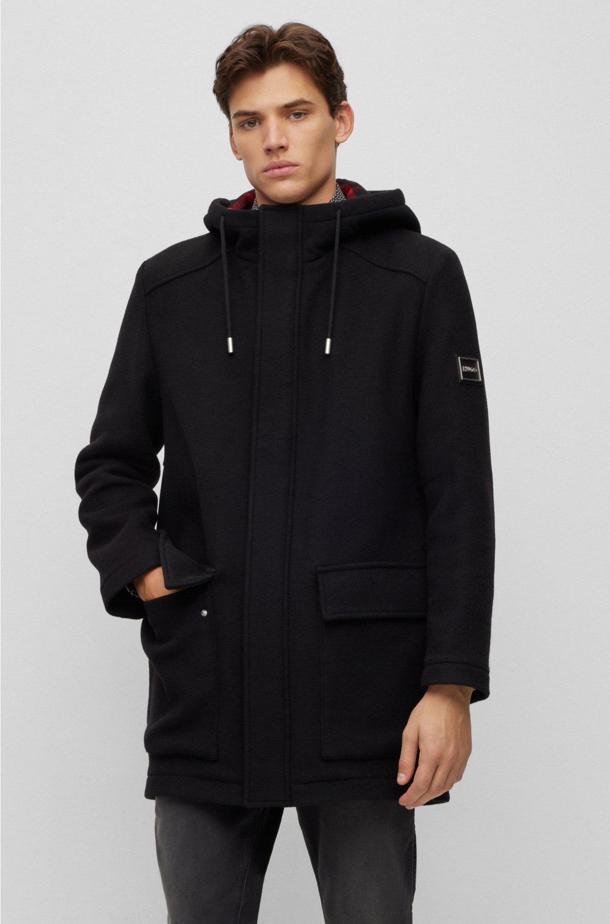 HUGO - Regular-fit coat with drawstring hood