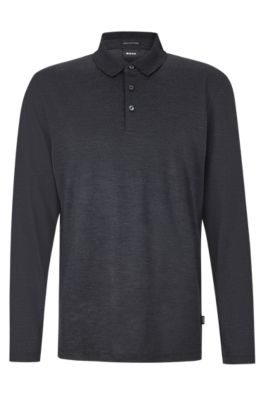 BOSS - Long-sleeved polo shirt in Italian regenerative wool