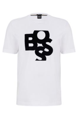 BOSS - Shaken-logo-print T-shirt in mercerized cotton