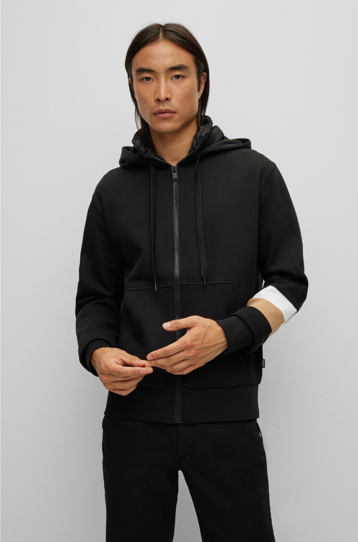 BOSS - Hybrid zip-up hoodie with quilted back
