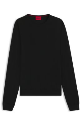 Pull en laine vierge avec logo brod&eacute;, Noir