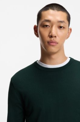 Embroidered-logo sweater in virgin wool, Light Green