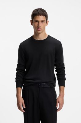 Jersey de lana merina con logo bordado, Azul oscuro