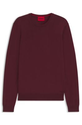 Jersey de lana merina con logo bordado, Rojo oscuro